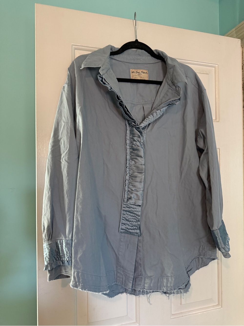 We The Free Light Blue Button-Down Ruffle Shirt